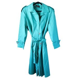 British‎ Mist Vintage ALORNA Teal Women's Raincoat Trench Coat Belted Size 15/16